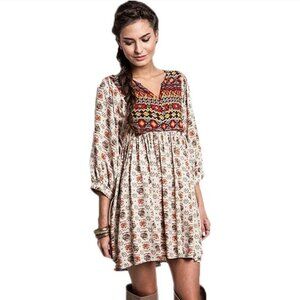Umgee Boho Babydoll Tunic Peasant Dress